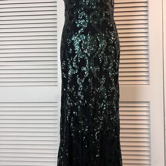 Windsor Emerald Green Sequin Maxi Dress Medium Open Back Formal Gown - Picture 10 of 13